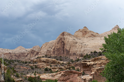 Capitol Reef National Park low angle landscape of massive white stone mountains