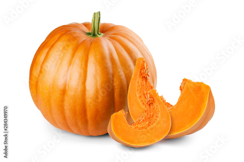 Pumpkin and slices isolated on white background