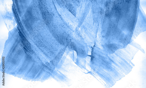 Abstract watercolor background hand-drawn on paper. Volumetric smoke elements. Blue color. For design, web, card, text, decoration, surfaces.