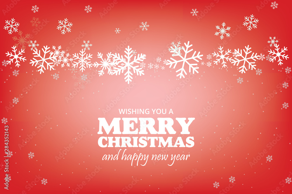 White and red seamless snowflake border, Christmas design for greeting card. Vector illustration