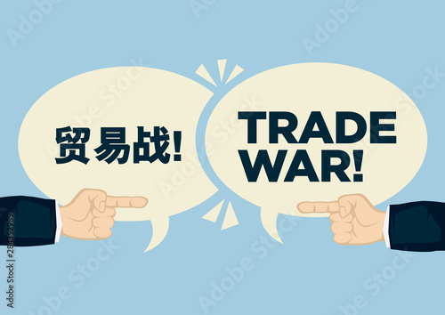 Trade war between China and United States. Concept of crisis, argument or protectionism.
