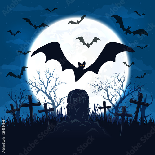 Halloween Background with Bats on Night Background