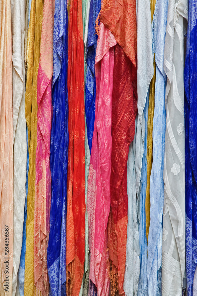 Colorful silk scarves, bazaar, Luxor, Egypt