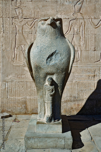 Statue of Horus at entrance to Temple of Horus, Edfu, Egypt