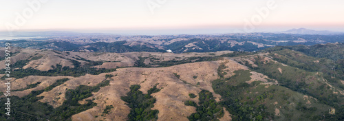 Evening light illuminates the hills  ridges  and canyons found in the East Bay near Berkeley  Oakland  and not far from San Francisco in northern California.