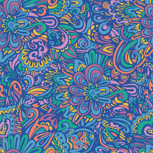 Doodle vintage vector ornamental seamless pattern colorful