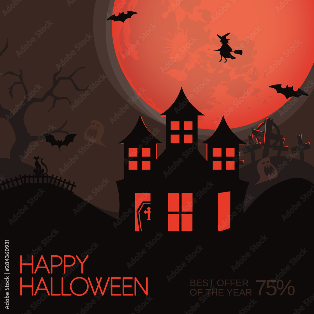 Happy Halloween sale banner. Set of vector design elements.