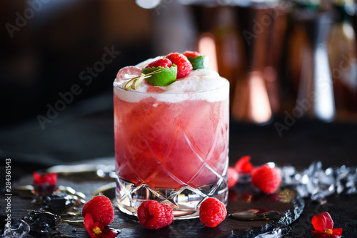 raspberry & lime cocktail with the fresh egg foam