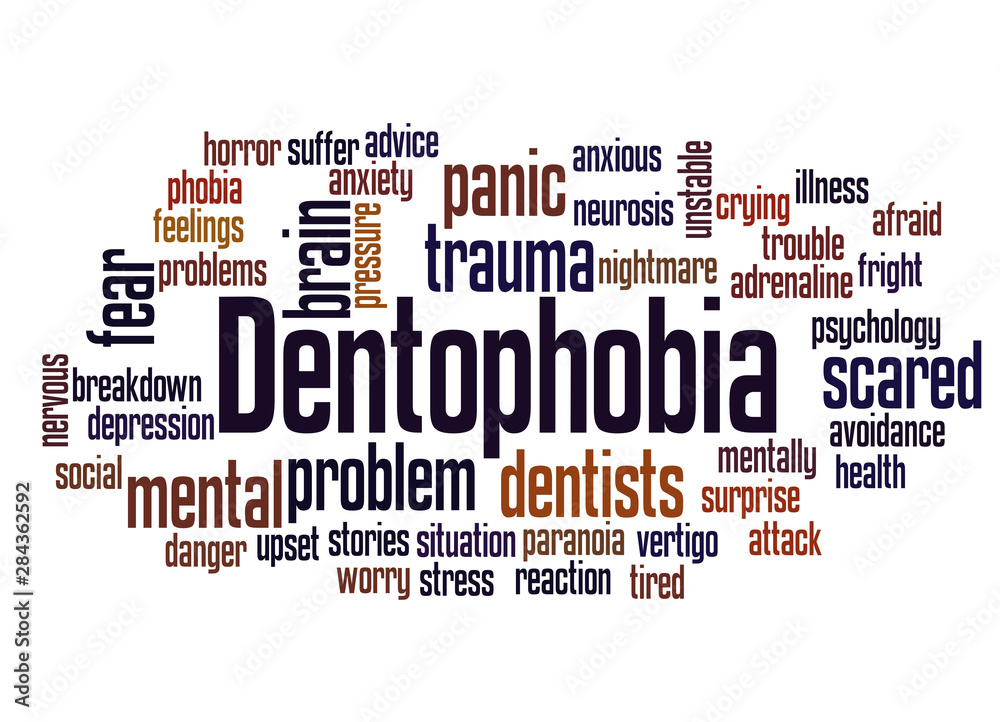Dentophobia fear of dentists word cloud concept Dentophobia fear of dentists word cloud concept