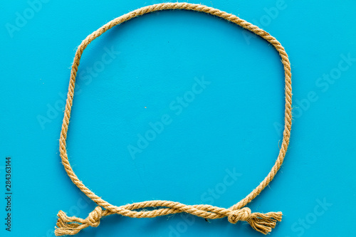 rope frame on blue background top view mock up