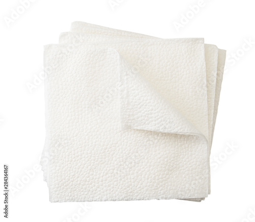 Napkins with wrapped corner on a white, isolated. The view of the top.