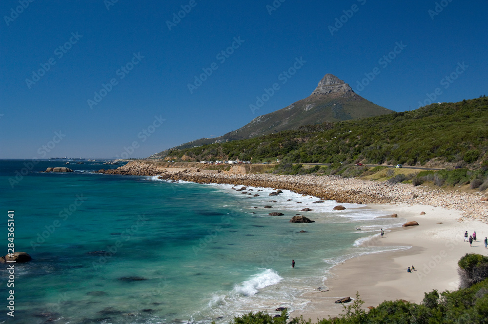 South Africa, Cape Town, Camps Bay and Clifton area, view of the backside of Lion's Head landmark rock formation, Bukhoven Beach.
