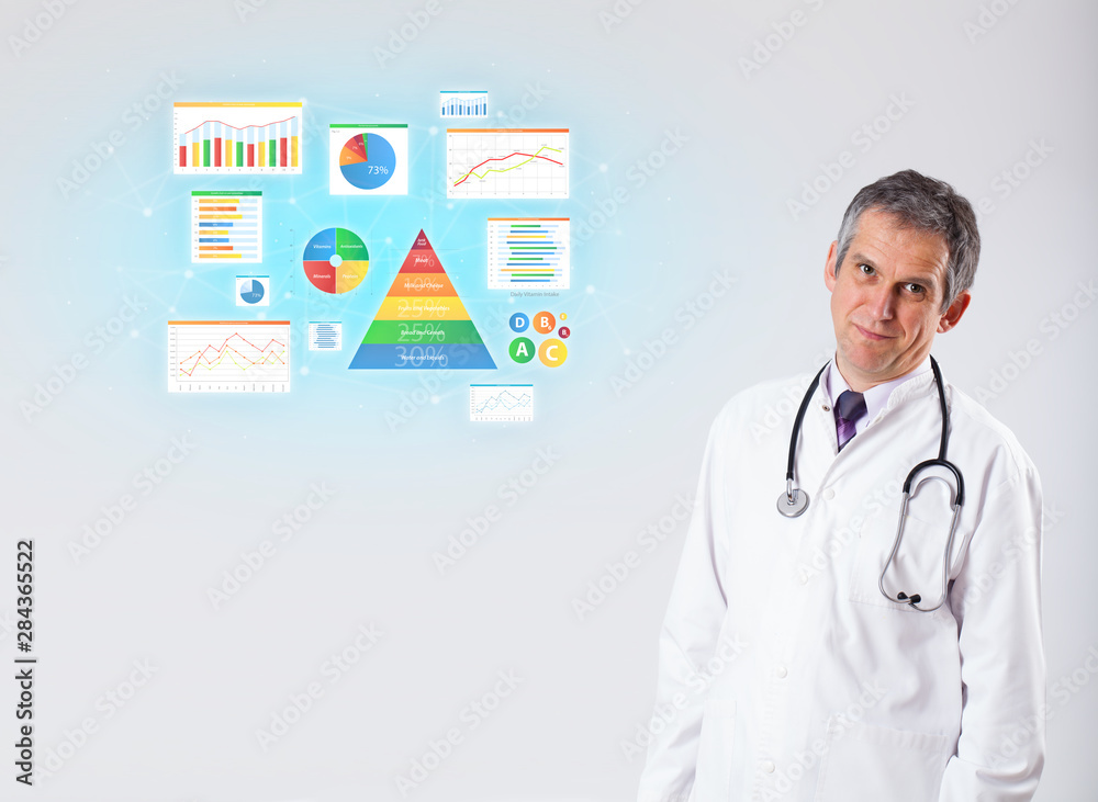 Middle aged nutritionist with nutrient intake concept Middle aged nutritionist with nutrient intake concept