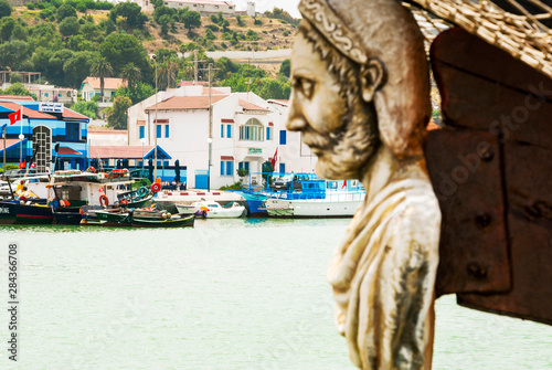 Tabarka, The port, figurehead of ship, Tunisia, North Africa photo