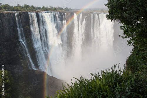 Africa  Zimbabwe  Victoria Falls. Landscape of waterfall and rainbow.