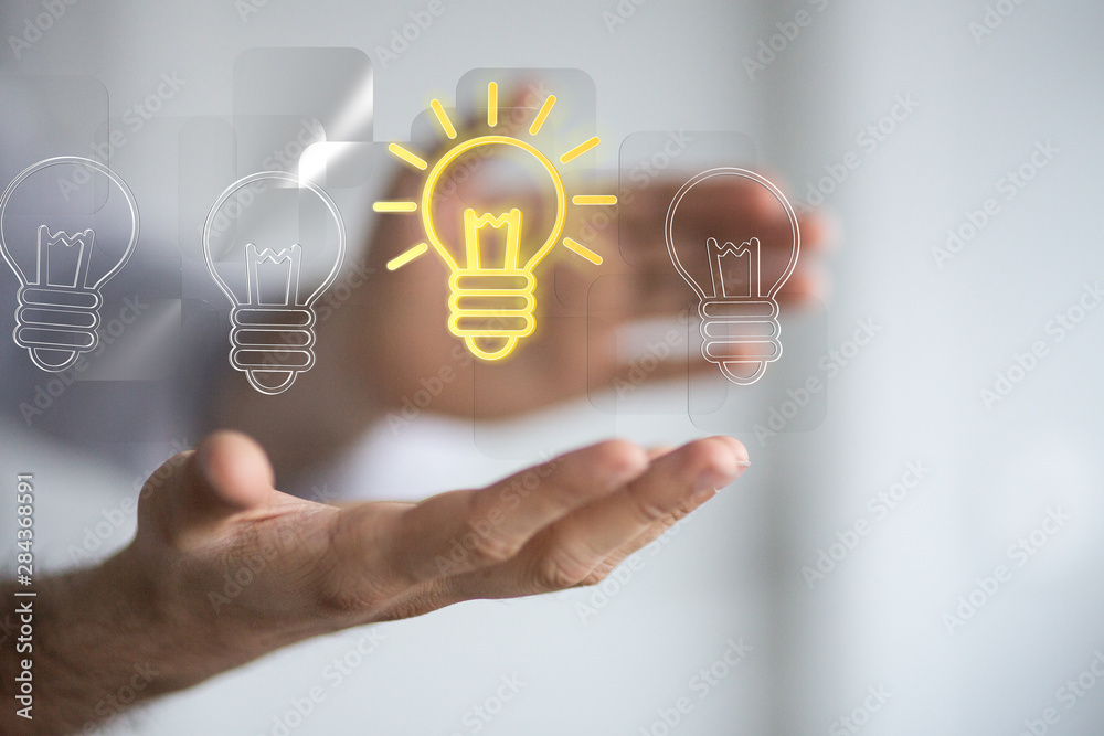 Bright idea in hand concept design art. Bright idea in hand concept design art.