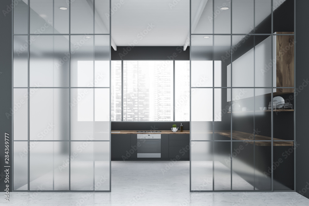 Gray and glass kitchen interior Gray and glass kitchen interior