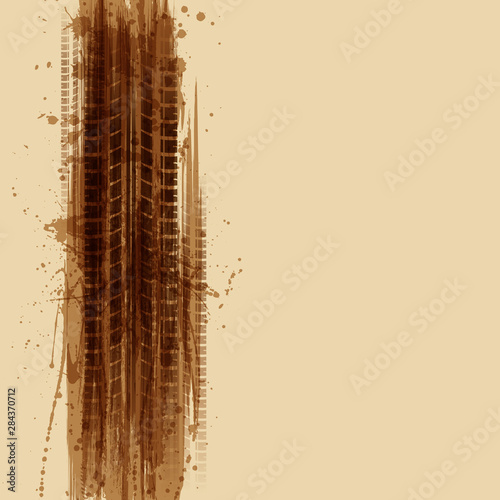 Brown grunge transparent tire tracks isolated on light background