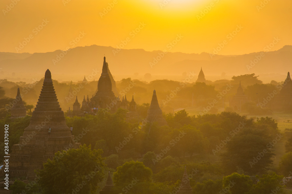 Myanmar. Bagan. Temples at sunset.