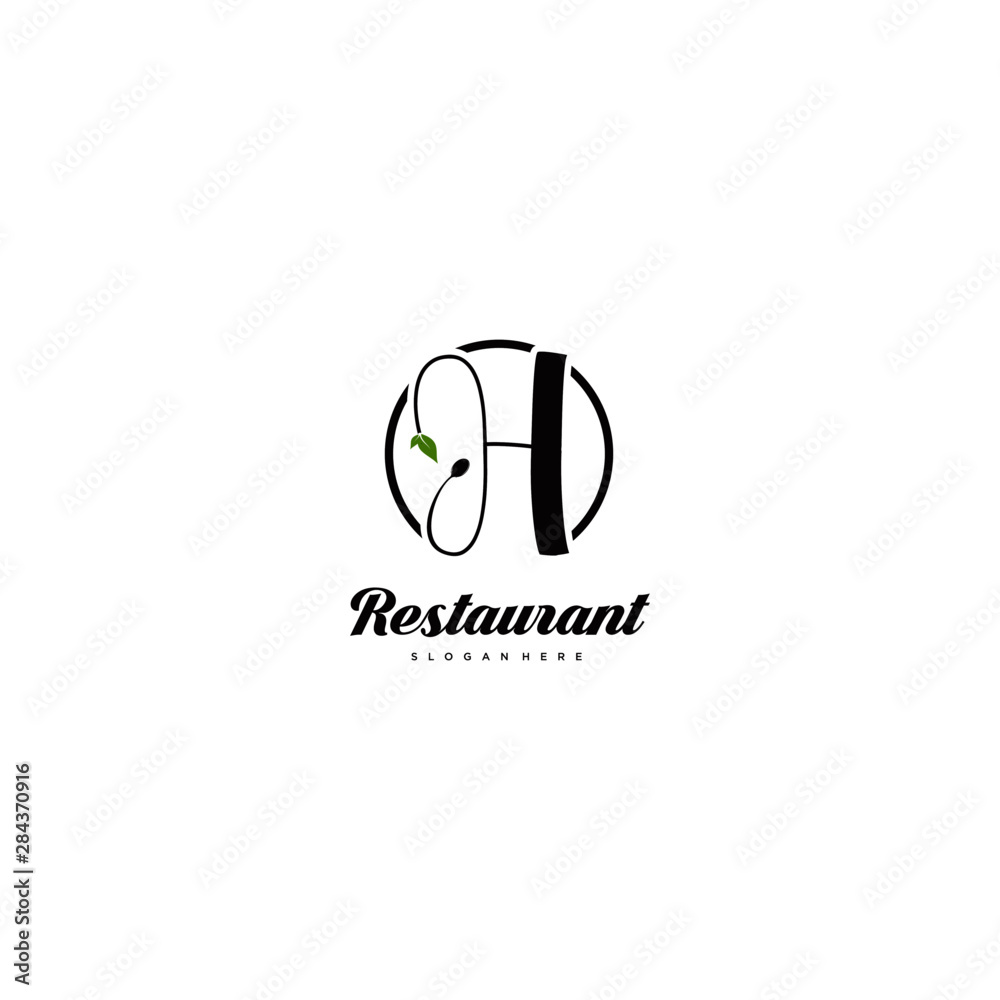 Restaurant Logo Template Spoon Fork Plate Letter H Company Name Initial Logo Design Stock Vector Adobe Stock