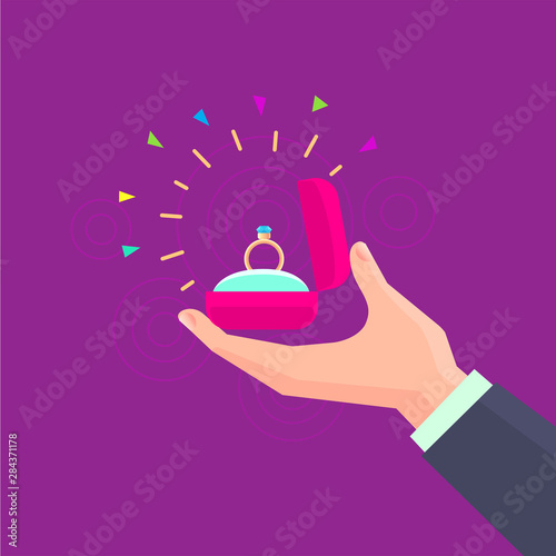 Vector symbols hands_Hands marriage proposal, box with ring