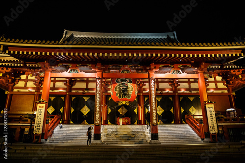 SENSOJI TEMPLE, JAPAN - APRIL 25 ,2016: The Kaminarimon (Thunder Gate), the gate of Sensoji Temple and the symbol of Asakusa at Night , Tokyo, Japan. April 25 2016