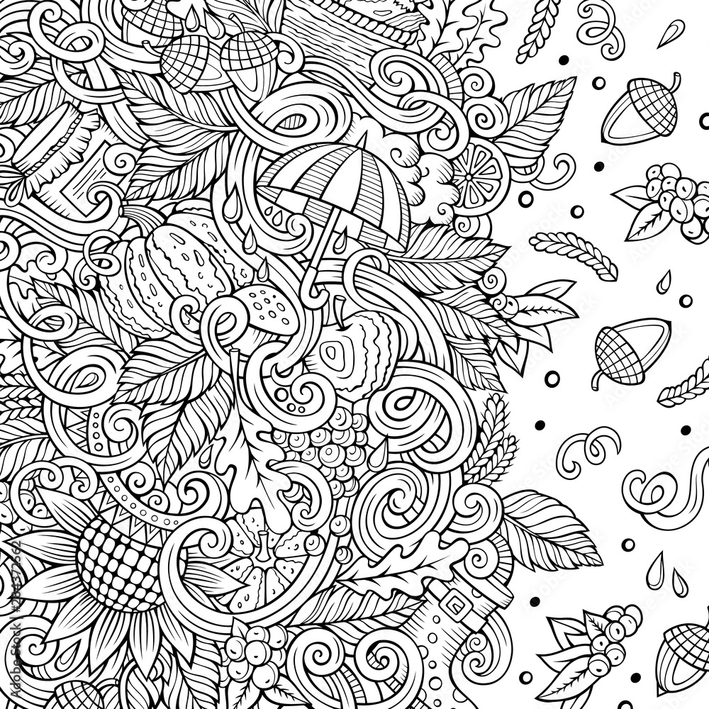 Cartoon cute doodles hand drawn Autumn frame design Cartoon cute doodles hand drawn Autumn frame design