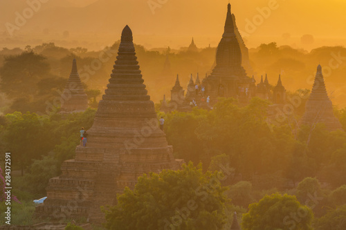 Myanmar. Bagan. Temples at sunset.