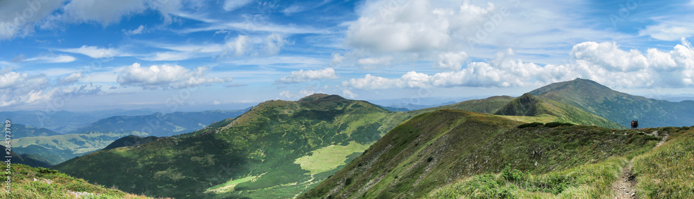 Panorama of Carpathian mountains epic view summer traveling landscape cloudy, nature travel