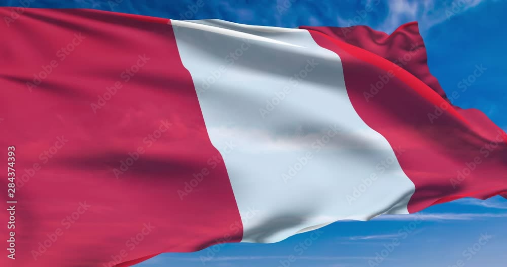 flag of Peru with fabric structure against a cloudy sky (loopable)
