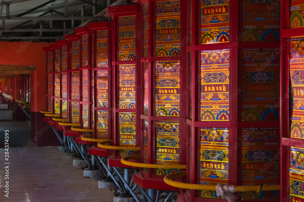 Praying wheels in the temple, Tagong, western Sichuan, China