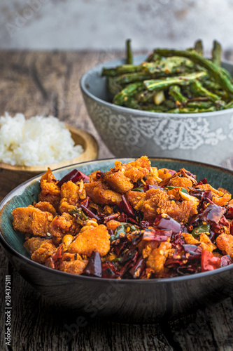 Spicy Szechuan Chicken with Green Beans and Rice