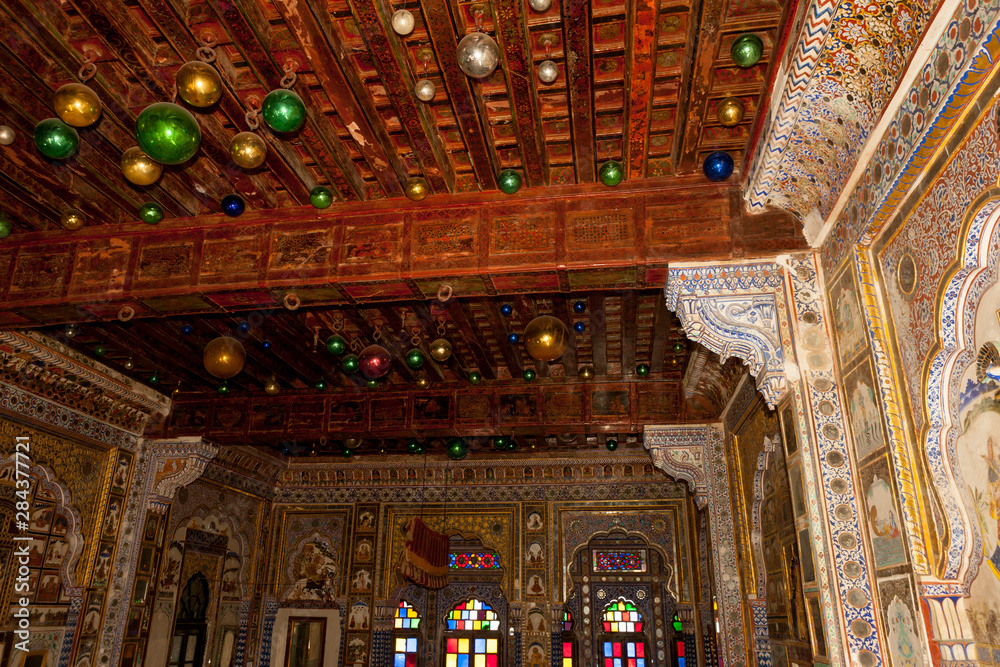 Ceiling. Palace of Flowers. Moti Mahal. Phool Mahal. Mehrangarh Fort. 10th century. Jodhpur. Rajasthan. India.