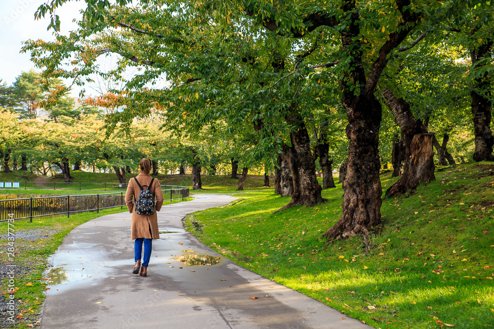 Healthy of asian women walking in the park. Walking enjoying at sunset in the garden on day off. Concept of Relaxation, Sport and Healthy concepts. Healthy of asian women walking in the park. Walking enjoying at sunset in the garden on day off. Concept of Relaxation, Sport and Healthy concepts.