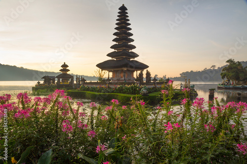Indonesia, Bali. Sunrise at Bali water temple, Ulun Danu Temple in Lake Bratan