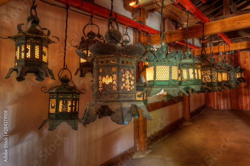 Tableau sur toile Japan, Kyoto. Interior of Shinto shrine.