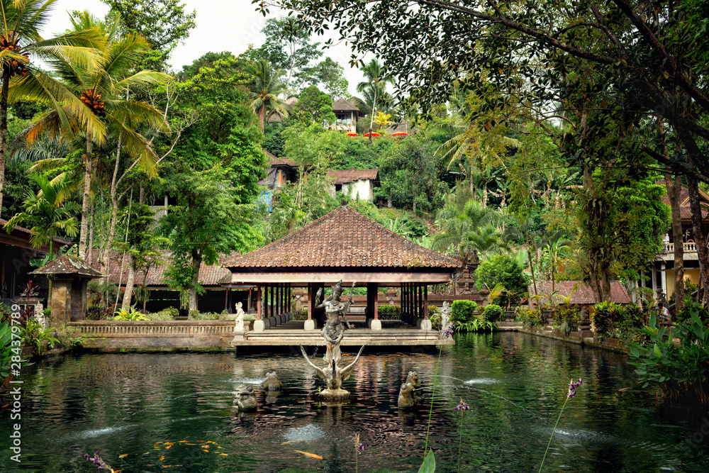 Large rectangular pond at the Gunung Kawi Sebatu Temple, Ubud, Bali, Indonesia. 