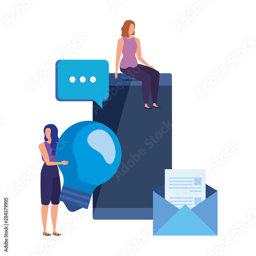 young women with smartphone characters