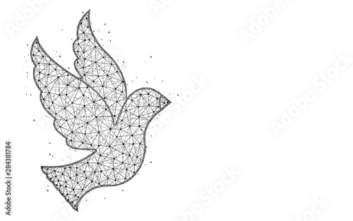 Bird low poly design, animal symbol abstract geometric image, dove wireframe mesh polygonal vector illustration made from points and lines on white background