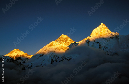 Asia, Nepal. Mt. Everest, Changtse, and Nuptse.