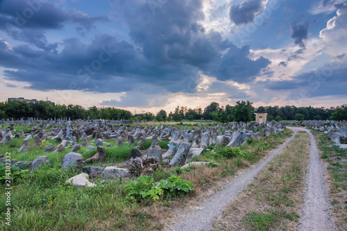 Jewish cemetery at sunset in Zhytomyr photo