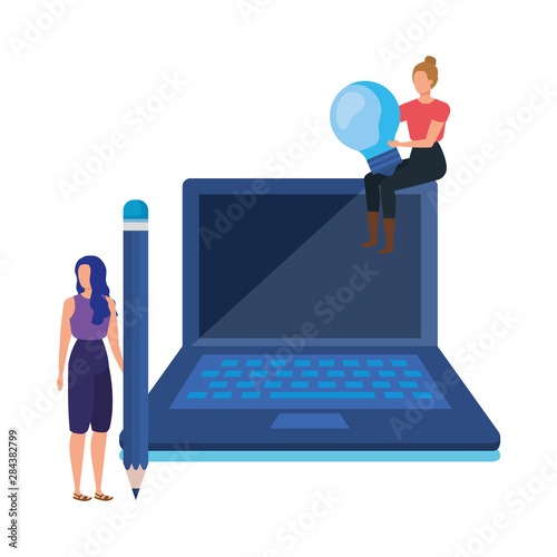 young women with laptop characters
