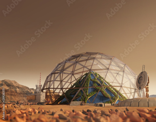 Fototapeta Terraforming Mars with an outpost colony