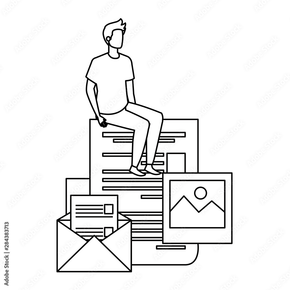 young man with documents character young man with documents character