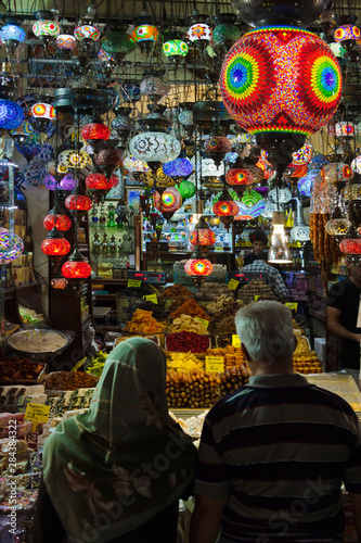 Lamp shop at Egyptian spice bazaar. Istanbul, Turkey.