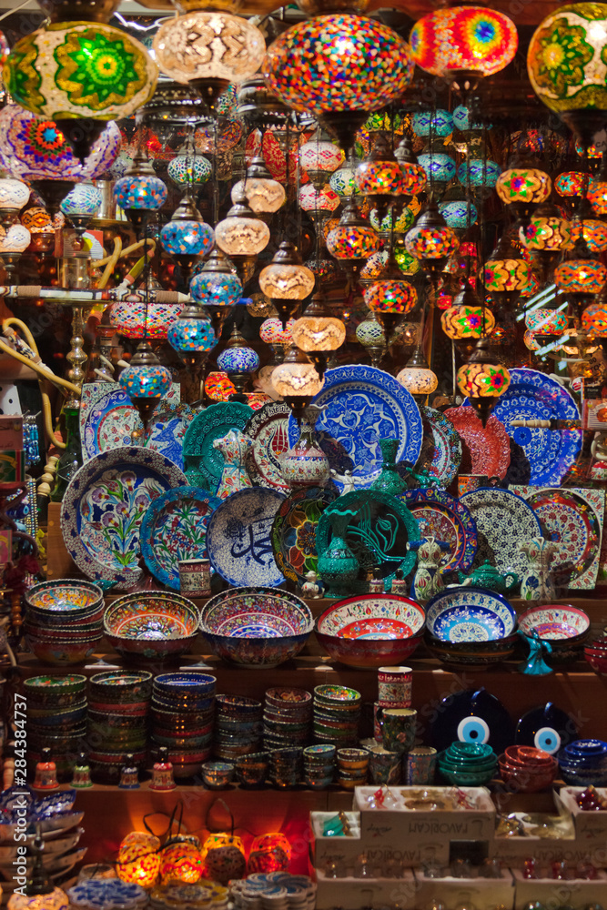 Selling porcelain at Grand Bazaar, Istanbul, Turkey