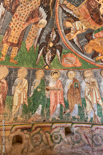 Mural inside Karanlik Kilise (Dark Church, UNESCO World Heritage Site), Goreme, Cappadocia, Turkey.
