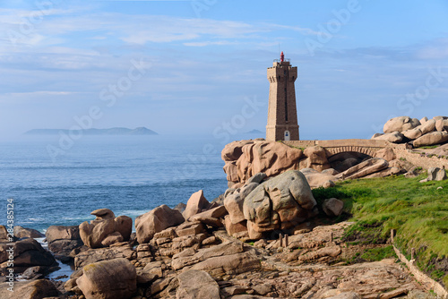 The Ploumanac'h lighthouse (officially the Mean Ruz lighthouse) is an active lighthouse in Côtes-d'Armor, France, located in Perros-Guirec. © Tommy Larey