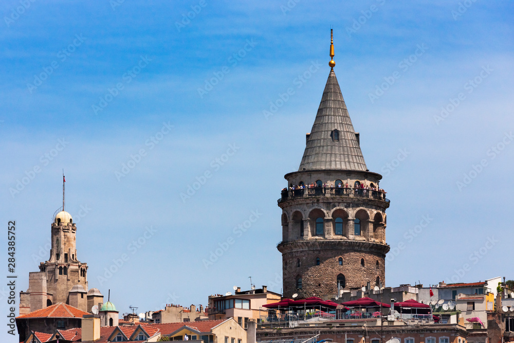 Galata Tower and houses along the waterfront, Istanbul, Turkey