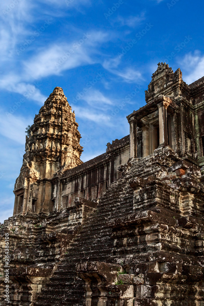 Siem Reap, Cambodia. Ancient ruins and towers of the Bayon Temple Angkor Wat